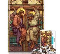 Rompecabezas de 1000 Piezas para Adultos, vitrales de Jesús, desafío difícil para aliviar el estrés, interacción Entre Padres e Hijos, para niños de 14 años, 38x26cm