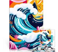 Rompecabezas de 1000 Piezas para Adultos Vívida visión fauvista de La Gran Ola de Kanagawa Alivio del estrés Gran Regalo 52x38cm