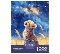 Rompecabezas De 1000 Piezas para Adultos Watercolor Cheetah Cub Gazing at Stars Rompecabezas para Adultos Juego De Ingenio Decoración Perfecta Regalos De Cumpleaños Y Únicos 38x26cm/1000pcs