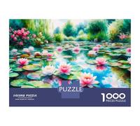 Rompecabezas De 1000 Piezas para Adultos Watercolor Lily Pond with Pink Flowers Rompecabezas para Adultos: Análisis Práctico del Juego Y Lógica, Toda La Familia 52x38cm/1000p