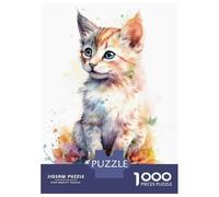 Rompecabezas De 1000 Piezas para Adultos Watercolor Manx Cat Kitten Rompecabezas para Adultos Juego De Ingenio Pero Divertido Y Humorístico 38x26cm/1000pcs