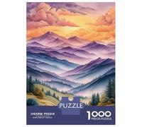 Rompecabezas De 1000 Piezas Para Adultos Watercolor Mountain Landscape at Sunset Rompecabezas Para Adultos Juegos Relajantes Para La Diversión Familiar Interacción Entre Padres E Hijos 52x38cm/1000pcs
