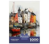 Rompecabezas De 1000 Piezas para Adultos Watercolor Painting of A Village Rompecabezas para Adultos Juego Familiar Análisis Y Lógica Difícil Y Desafiante 52x38cm/1000pcs