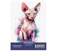 Rompecabezas De 1000 Piezas para Adultos Watercolor Sphynx Cat Art Rompecabezas para Adultos Juegos Familiares Que Mejoran La Memoria Interacción Entre Padres E Hijos 52x38cm/1000pcs