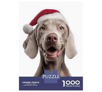 Rompecabezas De 1000 Piezas para Adultos Weimaraner Dog with Santa Hat Portrait Rompecabezas para Adultos Juego De Ingenio Decoración Perfecta Regalos De Cumpleaños Y Únicos 38x26cm/1000pcs