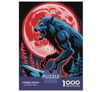 Rompecabezas De 1000 Piezas para Adultos Werewolf Howling at The Blood Moon Rompecabezas para Adultos Juegos De Relajación Regalo De Cumpleaños Interacción Entre Padres E Hijos 38x26cm/1000pcs