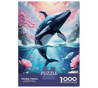 Rompecabezas De 1000 Piezas para Adultos Whale Breaching Floral Seascape Rompecabezas para Adultos Juegos Familiares Regalos De Corte De Precisión para Amigos Y Familiares 38x26cm/1000pcs