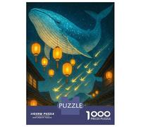 Rompecabezas De 1000 Piezas para Adultos Whale in The Sky Over Japanese Town Rompecabezas para Adolescentes Juguetes Antiestrés Desafío Difícil Actividades Divertidas En Casa 38x26cm/1000pcs