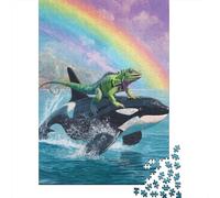 Rompecabezas De 1000 Piezas para Adultos Whale Riding Iguana Rainbow Rompecabezas para Adultos Juego Práctico Ensamblaje De Patrones Desafiante De Completar 38x26cm/1000pcs