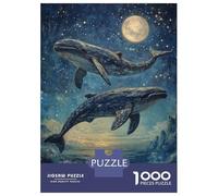 Rompecabezas De 1000 Piezas para Adultos Whales Leaping Under Stars Rompecabezas para Adultos Juegos Familiares Patrón De Montaje 70x50cm/1000pcs