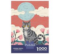 Rompecabezas De 1000 Piezas para Adultos Whimsical Cat Moon Illustration Rompecabezas para Adultos Juegos De Relajación Desafío Difícil Regalo De Cumpleaños, Regalos, 52x38cm/1000pcs