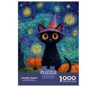 Rompecabezas De 1000 Piezas para Adultos Whimsical Halloween Cat in Van Gogh Style Rompecabezas para Adultos Juegos De Relajación Una Obra De Arte Regalos para Amigos Y Familiares 52x38cm/1000pcs
