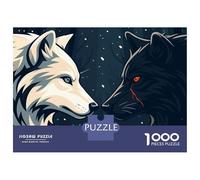 Rompecabezas De 1000 Piezas para Adultos White and Black Wolves Face-Off Rompecabezas Juego De Ingenio Carrera De Velocidad De Manos Interacción Entre Padres E Hijos 52x38cm/1000pcs