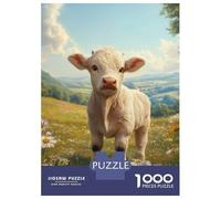 Rompecabezas De 1000 Piezas para Adultos White Bull Calf in Meadow Rompecabezas para Adultos Juguete Decoración De Pared Regalos para Mujeres Difícil Y Desafiante 70x50cm/1000pcs