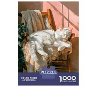 Rompecabezas De 1000 Piezas para Adultos White Cat Sleeping on A Rocking Chair Rompecabezas para Adultos Juego Familiar Análisis Y Lógica Cumpleaños Y Navidad 38x26cm/1000pcs