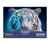 Rompecabezas De 1000 Piezas para Adultos White Tiger with Glowing Blue Eyes Rompecabezas para Adultos Juguetes Antiestrés Patrón De Montaje Oferta como Regalo para Toda La Familia 38x26cm/1000pcs