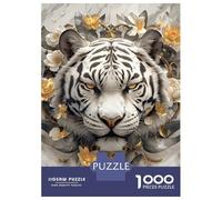 Rompecabezas De 1000 Piezas para Adultos White Tiger with Golden Floral Accents Rompecabezas para Adolescentes Juego De Ingenio Desafío Difícil Juego Desafiante Regalos 38x26cm/1000pcs