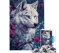 Rompecabezas de 1000 Piezas para Adultos White Wolf Bloom Puzzles para Adultos Juguetes de Bricolaje Desafío difícil Difícil y desafiante (tamaño 38x26cm)