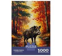 Rompecabezas De 1000 Piezas para Adultos Wild Boar in Autumn Forest Painting Rompecabezas para Adolescentes Juego Práctico Desafío Difícil Regalo De Cumpleaños, Regalos, 38x26cm/1000pcs