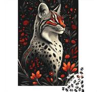 Rompecabezas De 1000 Piezas para Adultos Wild Cat with Red Flowers Rompecabezas para Adultos Juguetes De Bricolaje Análisis Y Lógica Regalos De Cumpleaños Y Únicos 38x26cm/1000pcs