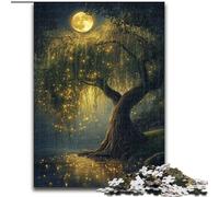 Rompecabezas de 1000 Piezas para Adultos, Willow Tree Under The Moon, Rompecabezas de Madera de 50x75cm, Halloween, Navidad y cumpleaños