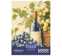 Rompecabezas De 1000 Piezas para Adultos Wine Bottle and Grapes Still Life Rompecabezas para Adultos Juegos Familiares Una Obra De Arte Ayuda A Ejercitar El Cerebro 38x26cm/1000pcs