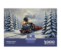 Rompecabezas De 1000 Piezas para Adultos Winter Train Through Snowy Forest Painting Rompecabezas para Adolescentes Juego De Ingenio Desafío Difícil Juego Desafiante Regalos 70x50cm/1000pcs