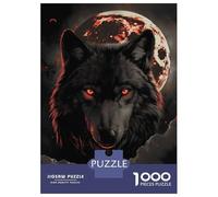 Rompecabezas De 1000 Piezas para Adultos Wolf Dark Moon Red Clouds Rompecabezas para Adolescentes Juego Familiar Desafío Difícil Gran Regalo para Jugar 38x26cm/1000pcs