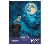 Rompecabezas De 1000 Piezas para Adultos Wolf Howl in Moon Night Rompecabezas para Adultos Juego De Ingenio Una Obra De Arte Interacción Entre Padres E Hijos 52x38cm/1000pcs