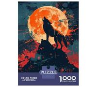 Rompecabezas De 1000 Piezas para Adultos Wolf Howling at Full Moon Poster Rompecabezas para Adultos Juegos Familiares Una Obra De Arte Ayuda A Ejercitar El Cerebro 38x26cm/1000pcs