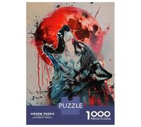 Rompecabezas De 1000 Piezas para Adultos Wolf Howling at Moon Wall Art Print Rompecabezas para Adultos Juegos Familiares Que Mejoran La Memoria Interacción Entre Padres E Hijos 52x38cm/1000pcs