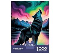 Rompecabezas De 1000 Piezas para Adultos Wolf Howling Aurora Borealis Rompecabezas para Adultos Juguete Decoración De Pared Decoración De Pared Regalos Y Cumpleaños Únicos 70x50cm/1000pcs