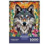 Rompecabezas De 1000 Piezas para Adultos Wolf in Flowers Mosaic Rompecabezas para Adultos Juego De Ingenio Desafío Difícil Desafiante De Completar 38x26cm/1000pcs