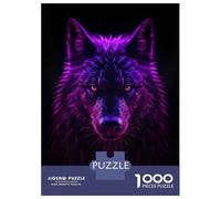 Rompecabezas De 1000 Piezas para Adultos Wolf Magenta Neon Rompecabezas para Adultos Juego Práctico Vacaciones En Casa Matar El Tiempo Actividades Divertidas En Casa 38x26cm/1000pcs