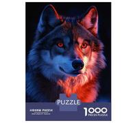 Rompecabezas De 1000 Piezas para Adultos Wolf Portrait with Red and Blue Lighting Rompecabezas para Adultos Juego Familiar Regalos para Mujeres Regalos para Amigos Y Familiares 70x50cm/1000pcs