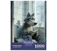 Rompecabezas De 1000 Piezas para Adultos Wolf Reading on The Toilet Rompecabezas Juego De Ingenio Ensamblaje De Patrones Regalos De Cumpleaños Y Únicos 38x26cm/1000pcs