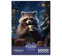 Rompecabezas De 1000 Piezas para Adultos Xmas Raccoon Tea Rompecabezas para Adultos Juego Familiar Vacaciones En Casa Matar El Tiempo Desafiante De Completar 70x50cm/1000pcs