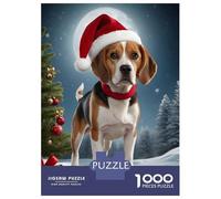Rompecabezas De 1000 Piezas para Adultos Xmas with Beagle Dog Rompecabezas Antiestrés Juguetes Difíciles Cumpleaños Y Navidad 70x50cm/1000pcs