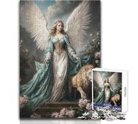 Rompecabezas de 1000 piezas para adultos y adolescentes: Ángel de la naturaleza con león en un jardín floral, Arcángel Ariel, juegos educativos, análisis y lógica, obra de arte, regalo, tamaño 50x75cm