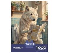 Rompecabezas De 1000 Piezas para Adultos Y Adolescentes Arctic Wolf Reading Newspaper on Toilet Rompecabezas para Adultos Juegos Familiares Decoración De Pared Difícil Y Desafiante 52x38cm/1000pcs