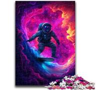 Rompecabezas de 1000 Piezas para Adultos y Adolescentes: Astronauta surfeando Difícil de completar, Pero Divertido y Divertido Regalo de cumpleaños, Regalos, Arte Mural, 26x38cm