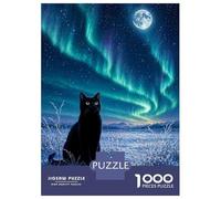 Rompecabezas De 1000 Piezas para Adultos Y Adolescentes Black Cat Under The Aurora Borealis Rompecabezas para Adultos Juego Práctico Una Obra De Arte Difícil Y Desafiante 38x26cm/1000pcs