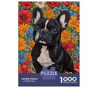 Rompecabezas De 1000 Piezas para Adultos Y Adolescentes Black French Bulldog in Wildflowers Dog Wall Art Print Rompecabezas Juegos Relajantes Regalos para Mujeres Cumpleaños Y Nav