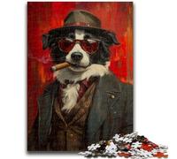 Rompecabezas de 1000 Piezas para Adultos y Adolescentes Border Collie Fuma Ayuda a ejercitar el Cerebro Juguetes adictivos para Cultivar la Paciencia Regalo de cumpleaños 26x38cm