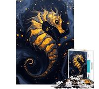 Rompecabezas de 1000 Piezas para Adultos y Adolescentes Caballito de mar Dorado sobre Fondo Azul Oscuro Rompecabezas para Adultos Juegos relajantes Corte de precisión (50x75cm)