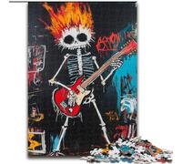 Rompecabezas de 1000 Piezas para Adultos y Adolescentes: Calavera Estilo Basquiat Tocando la Guitarra Desafiante y difícil, con Piezas aleatorias Que encajan Perfectamente 26x38cm