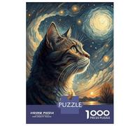 Rompecabezas De 1000 Piezas para Adultos Y Adolescentes Cat Looking at Starry Sky Rompecabezas para Adultos Juego De Ingenio Arte De Pared Regalos De Cumpleaños Y Únicos 38x26cm/1000pcs