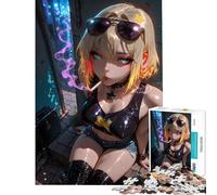 Rompecabezas de 1000 Piezas para Adultos y Adolescentes Chica Anime fumando en un callejón Actividades Divertidas en casa Decoración para el hogar Juegos Familiares para Mayores de 14 años (38x52cm)