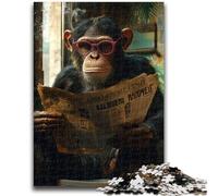 Rompecabezas de 1000 Piezas para Adultos y Adolescentes Chimpancé Leyendo un periódico Juego Imposible Regalo de cumpleaños y Navidad 26x38cm