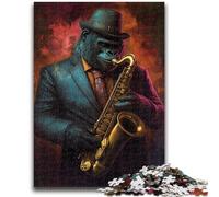 Rompecabezas de 1000 Piezas para Adultos y Adolescentes Chimpancé Tocando el saxofón Juego Imposible para Mayores de 14 años Regalo de cumpleaños y Navidad 50x75cm